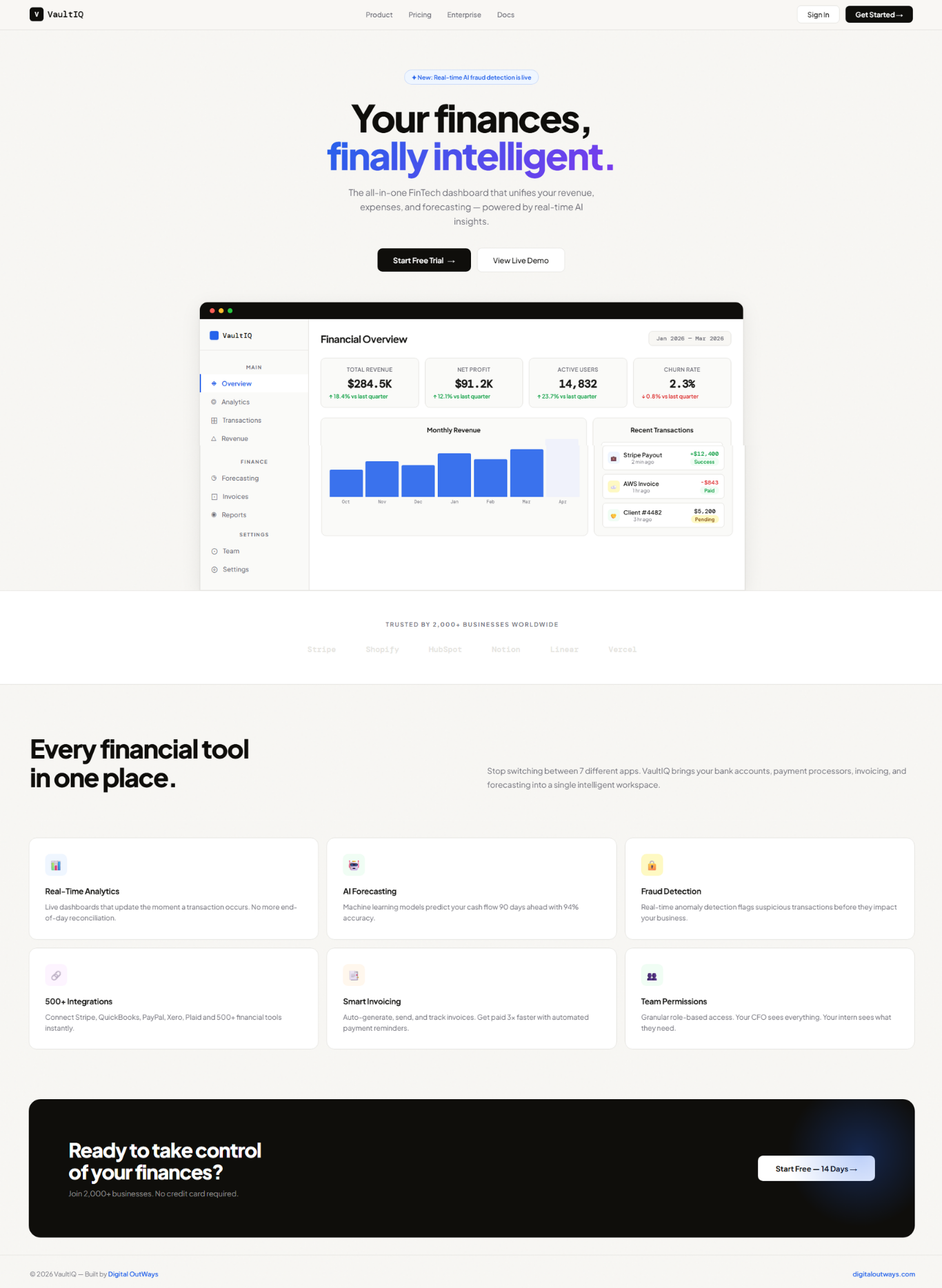 VaultIQ FinTech SaaS Dashboard